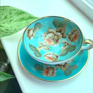 Antique Demitasse Teacup Blue Floral Gold Germany
